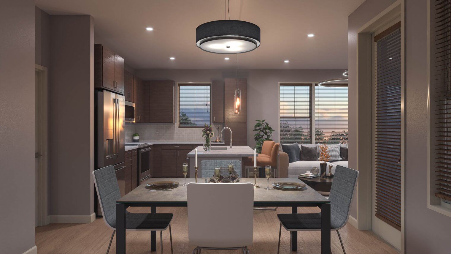 dining area at the bartley lofts apartments in huntsville alabama